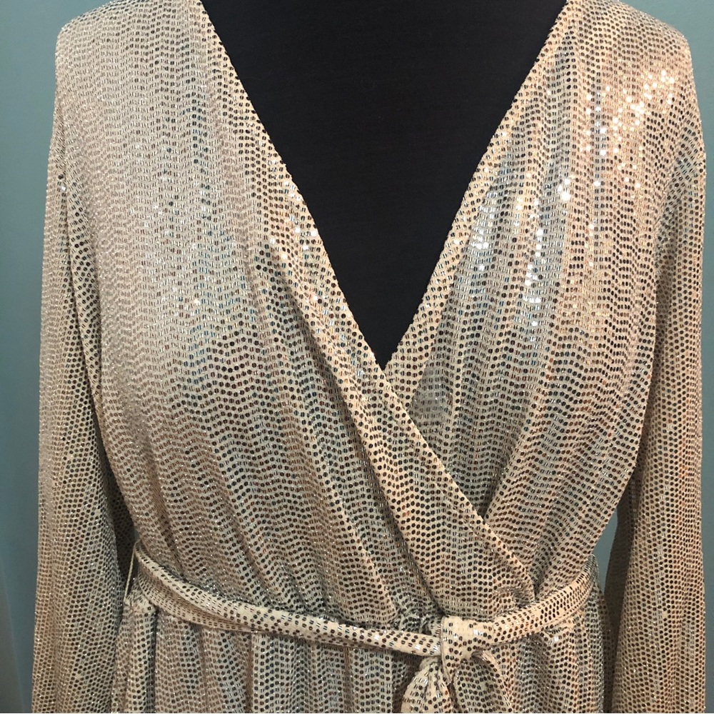 new JM Studio Champagne Sparkle faux wrap dress 20W Holiday Cruise Wedding